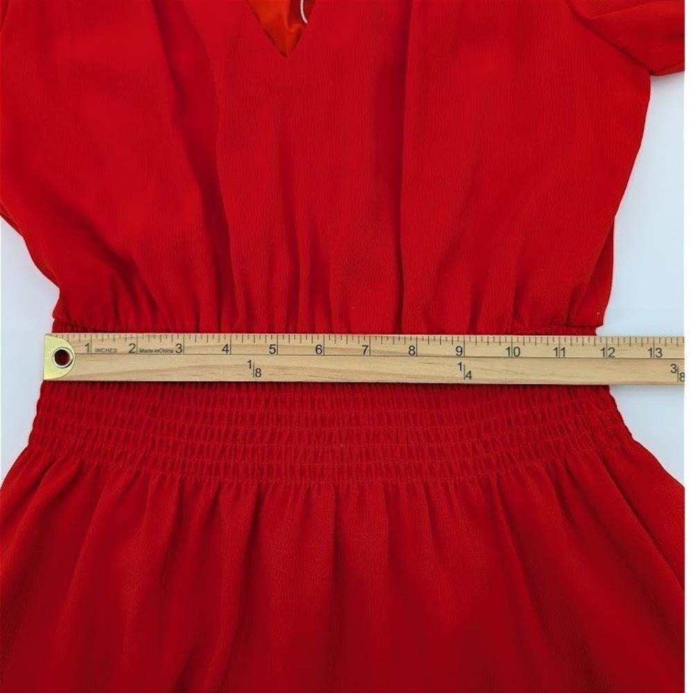 STS Sail to Sable Red Smocked Waist Dress Tiered Mini Ruffle V Neck XS Prom Hoco - Picture 11 of 12